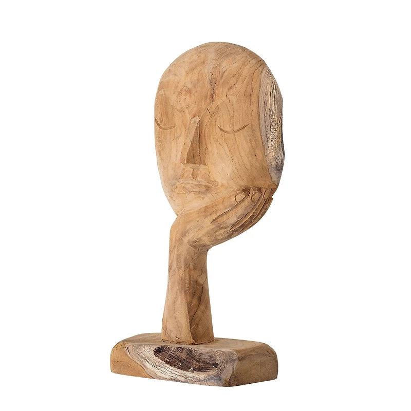 Hello Honey® 14" Hand-Carved Teak Wood Face Resting on Hand Figurine