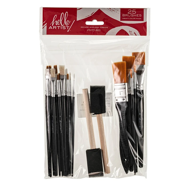 Hello, Artist! 25 Piece Craft Brush Value Pack