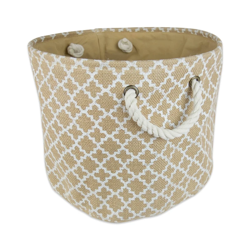 DII® 15" White Lattice Round Burlap Bin