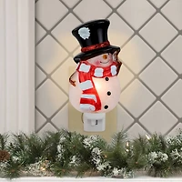 6.5" White and Red Snowman in Black Top Hat Christmas Night Light