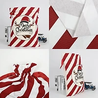 Personality Case™ 17" x 26" Red & White Stripe Cotton Merry Christmas Drawstring Bag