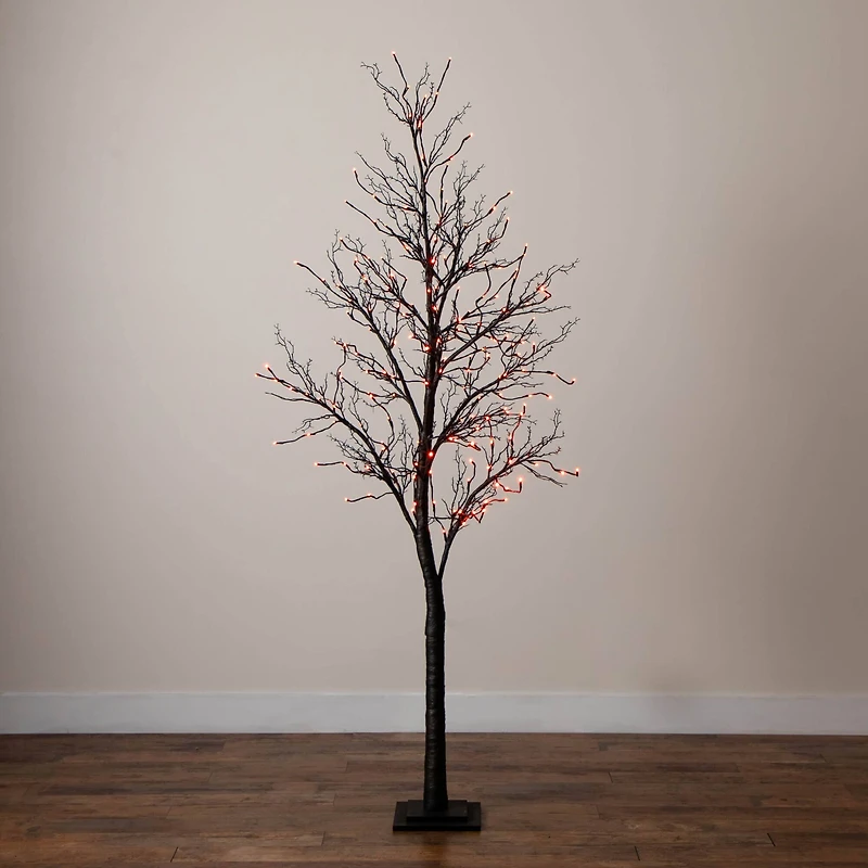 7ft. Pre-Lit Halloween Deluxe Black Twig Artificial Tree with 180 Orange & Purple LED Lights