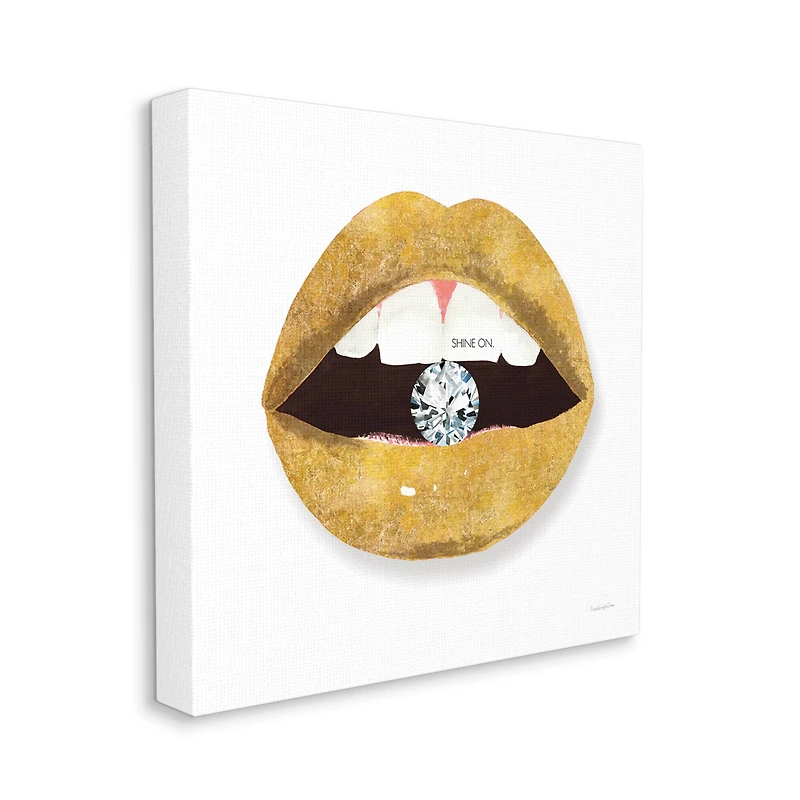 Stupell Industries Shine On Sentiment Gold Lips Glam Diamond Bite Canvas Wall Art