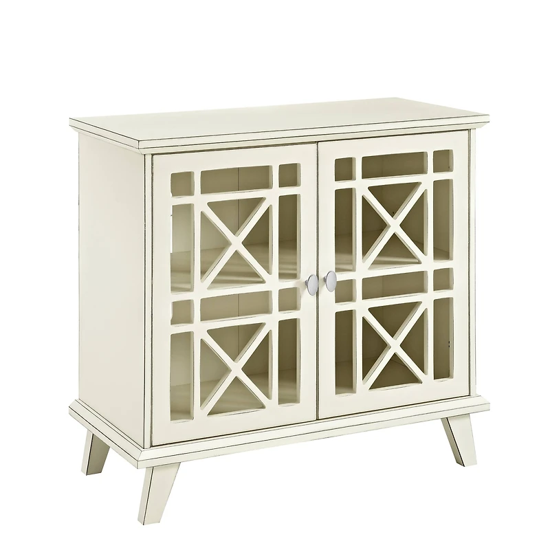 Walker Edison 32" Antique White Fretwork Accent Storage Cabinet