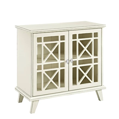 Walker Edison 32" Antique White Fretwork Accent Storage Cabinet