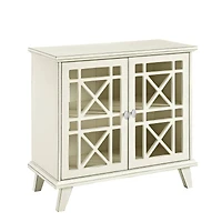 Walker Edison 32" Antique White Fretwork Accent Storage Cabinet