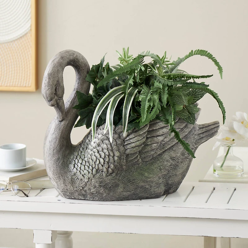 23" Gray Swan Textured Planter with Patina Accents