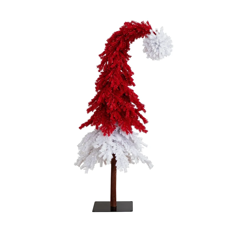 7ft. Pre-Lit Red & White Santa’s Hat Artificial Christmas Tree, Red & White LED Light