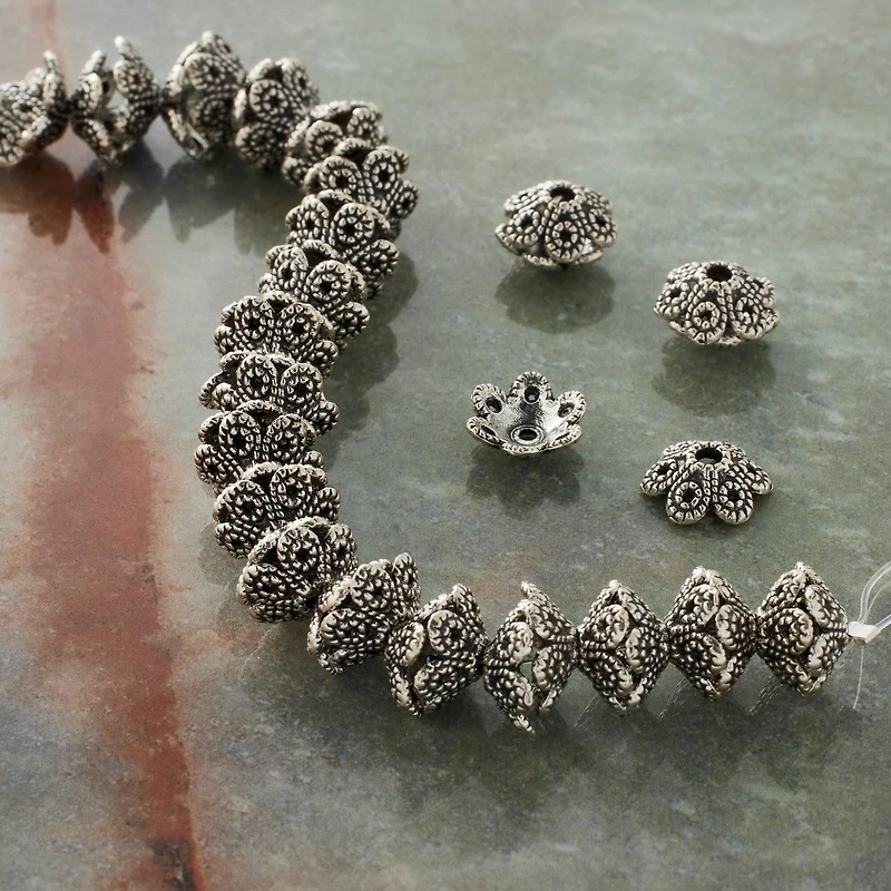 12 Pack: Silver Dotted Rondelle Metal Beads, 10mm by Bead Landing™