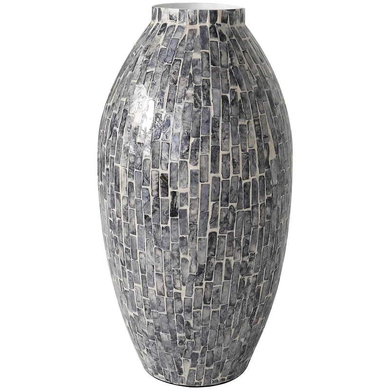 15" Gray Mother of Pearl Handmade Mosaic Inspired Vase