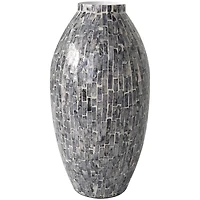 15" Gray Mother of Pearl Handmade Mosaic Inspired Vase