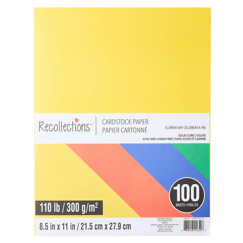 Elementary 8.5" x 11" Cardstock Paper by Recollections™, 100 Sheets