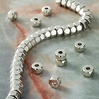 Rhodium Faceted Metal Cube Beads, 6mm by Bead Landing™