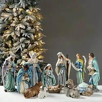 Glitzhome® Oversized Deluxe Blue Resin Nativity Figurine Set