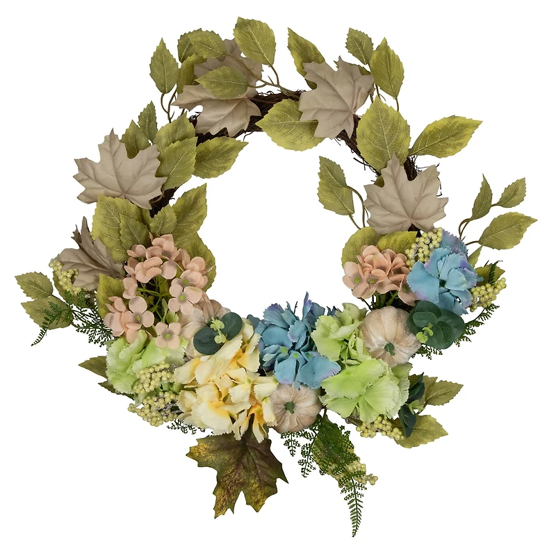 22" Green & Blue Floral & Gourds Thanksgiving Artificial Wreath