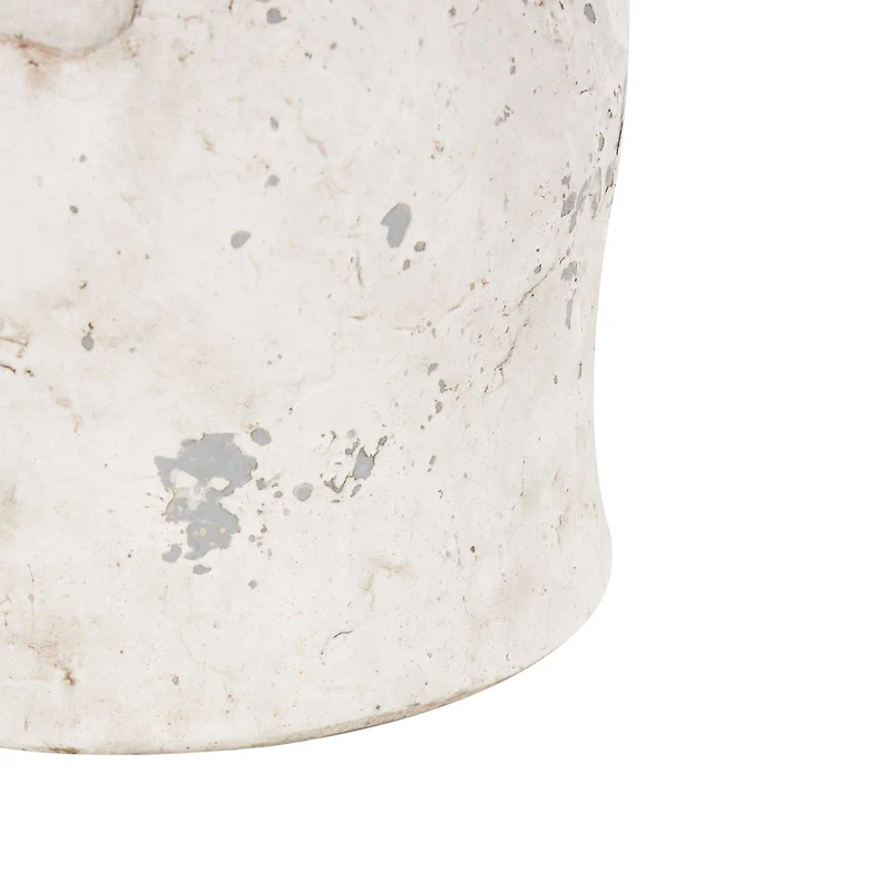 8.25" Cream Ceramic Antique Style Distressed Decorative Vase with Handles