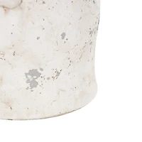 8.25" Cream Ceramic Antique Style Distressed Decorative Vase with Handles