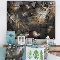 Designart - White and Gold Feathers On Triangular