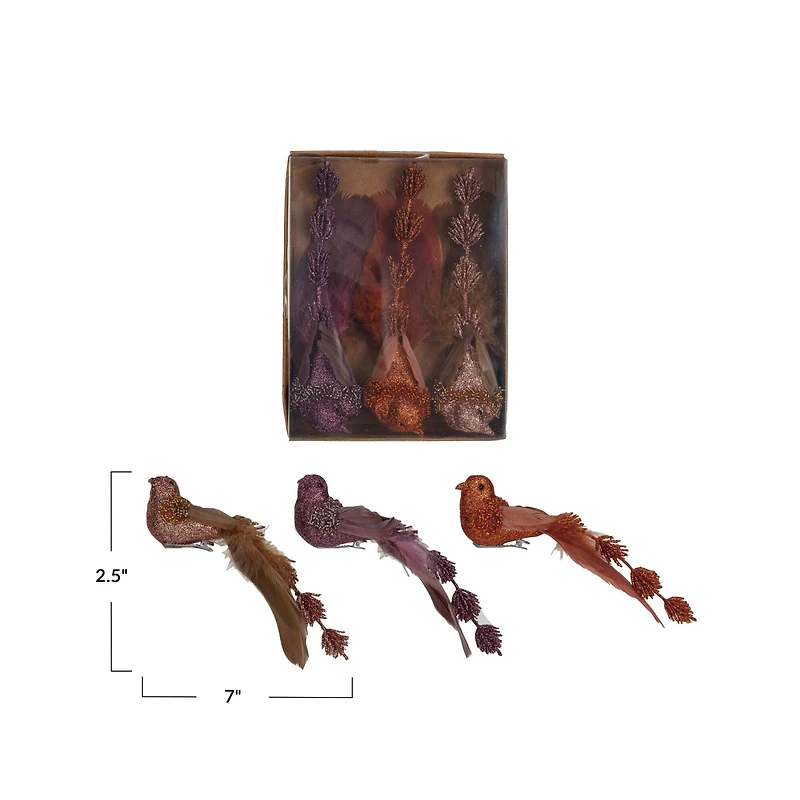 Hello Honey® 7.25" Multicolor Foam Feather Bird Clip-On Ornament Set