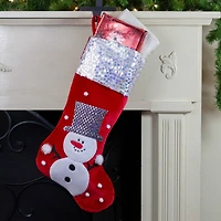 20.5" Red Snowman Christmas Stocking with Sequined Cuff