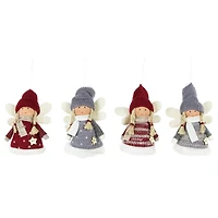4ct. Red & Gray Plush Angel Christmas Ornaments