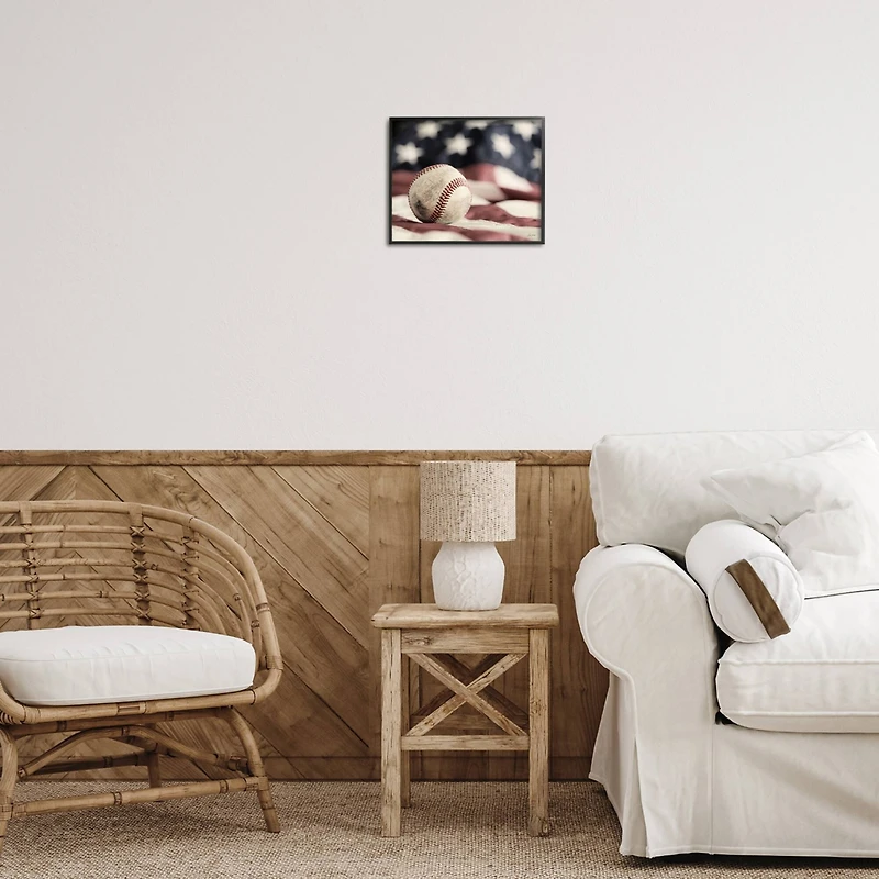Stupell Industries Baseball & American Flag Framed Giclee Art