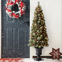 6ft. Pre-Lit Frosted Pinecones & Red Berries Artificial Christmas Porch Tree, Warm White LED Lights