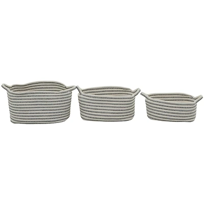 Gray Cotton Handmade Storage Basket with Handles Set of 3 10", 9", 7"