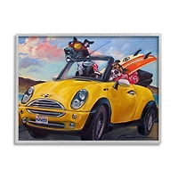 Stupell Industries Pet Dogs Yellow Convertible Surfboard Beach Car Framed Wall Art