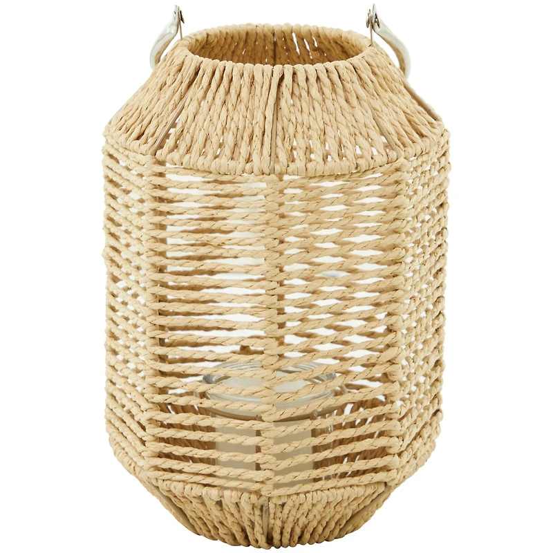 12" Brown Metal Handmade Candle Lantern with Glass Holder and Handle