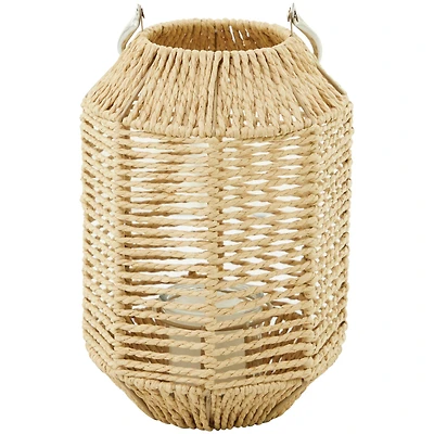 12" Brown Metal Handmade Candle Lantern with Glass Holder and Handle