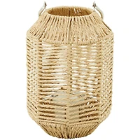 12" Brown Metal Handmade Candle Lantern with Glass Holder and Handle