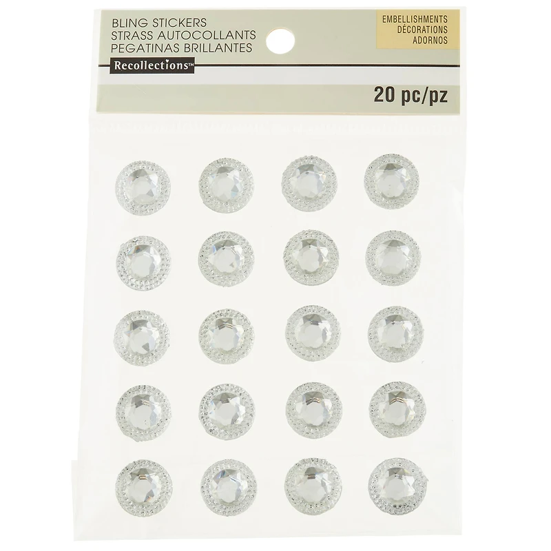 12 Packs: 20 ct. (240 total) 16mm Clear Rhinestone Stickers by Recollections™