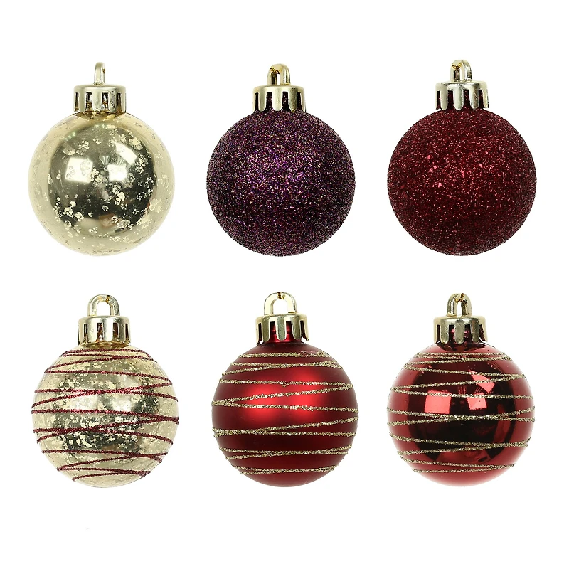 7 Pack 1.5" Burgundy, Red & Gold Shatterproof Ball Ornaments by Ashland®