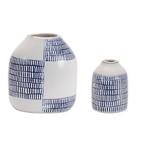 Blue Etched Ceramic Bud Vase Set