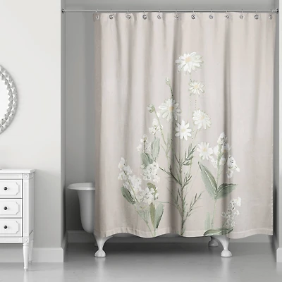 Botanicals White Green Tan 71" x 74" Shower Curtain