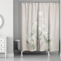 Botanicals White Green Tan 71" x 74" Shower Curtain