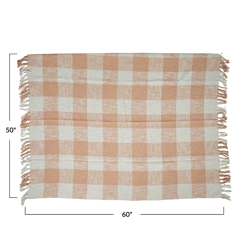 Hello Honey® Blush & Cream Plaid Hand-Woven Cotton Throw with Fringe