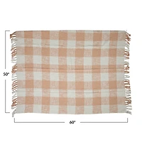 Hello Honey® Blush & Cream Plaid Hand-Woven Cotton Throw with Fringe