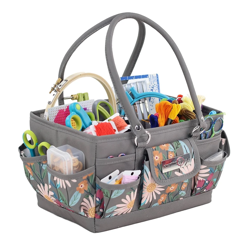 Everything Mary Daisy Floral Print Sewing Store & Tote Craft Organizer
