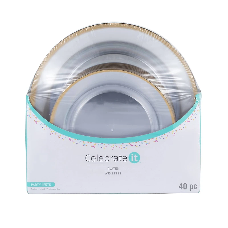 Clear & Gold 40 Piece Dinner & Lunch Plate Set by Celebrate It™