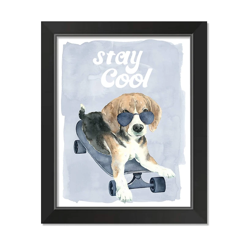 Stay Cool Dog On Skateboard 1 11" x 14" Black Framed Print Under Plexiglass