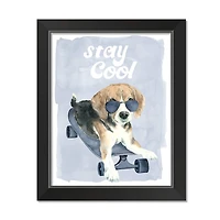 Stay Cool Dog On Skateboard 1 11" x 14" Black Framed Print Under Plexiglass