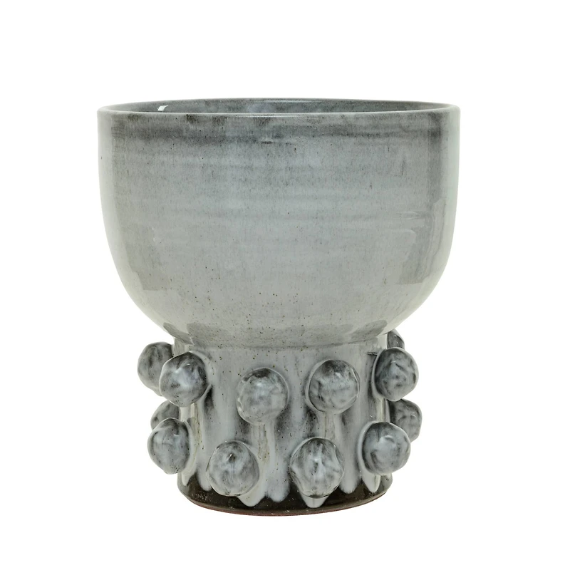 Hello Honey® 12.25" White Terra Cotta Footed Vase with Raised Dots & Reactive Glaze