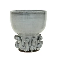 Hello Honey® 12.25" White Terra Cotta Footed Vase with Raised Dots & Reactive Glaze