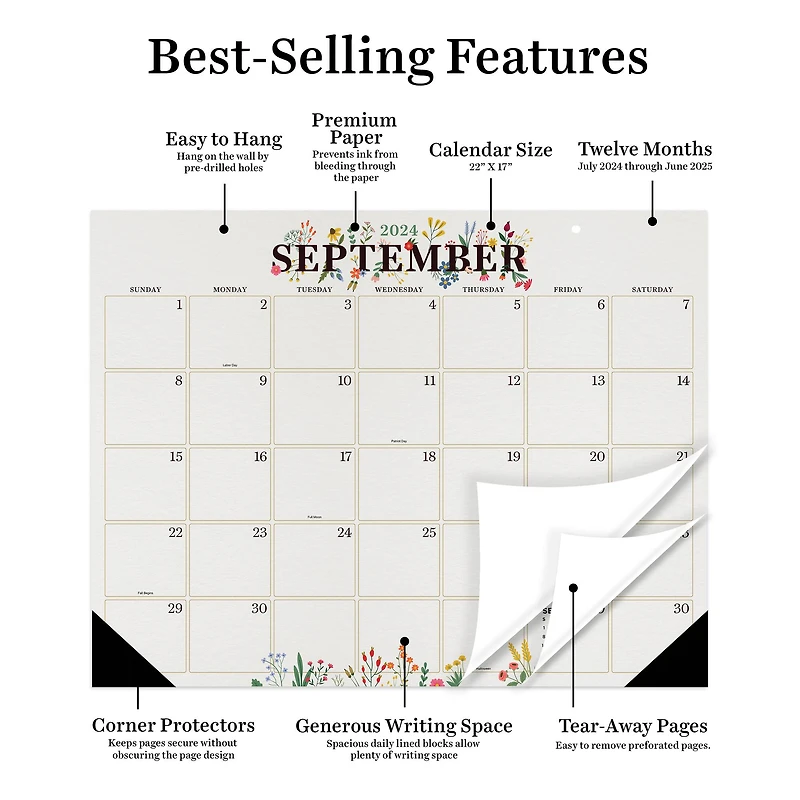 TF Publishing 2024-2025 Large Floral Desk Pad Calendar