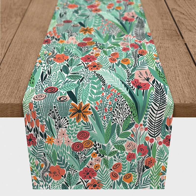 90'' Lush Floral Pattern Cotton Twill Table Runner