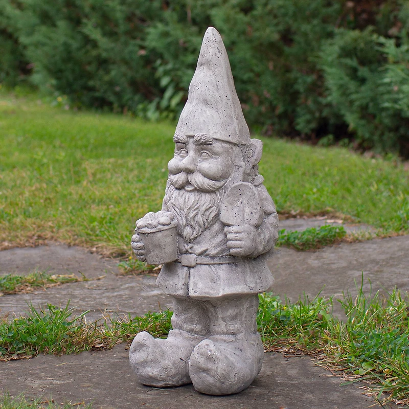 18.5" Gray Gardener Gnome Outside Statue