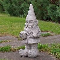 18.5" Gray Gardener Gnome Outside Statue