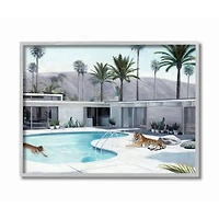 Stupell Industries Swimming Summer Tigers with Gray Frame Wall Accent